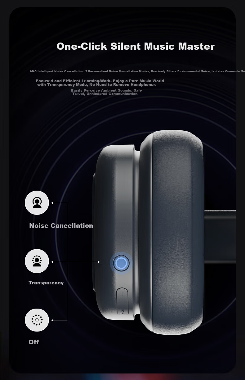 MORRORART VWS X1 Wireless Bluetooth Headphones with Active Noise Cancellation, Touch Screen, Long Battery Life, Birthday Gift, Compatible with Apple And Huawei, Standard Single Screen Version GT Silver 7