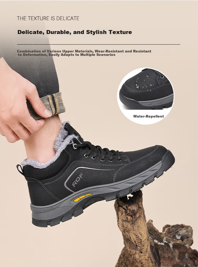 Red Dragonfly Men's Winter Snow Boots Fleece Lined Warm Cotton Shoes Non-Slip Fashion Middle-Aged Dad Cotton Shoes EXD451271 Black Gray Size 43 4