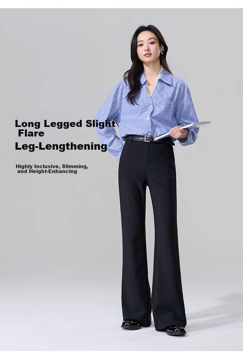 ESE-Y Women's Micro Flared Pants 2026 Spring New High Waist Slim Fit Draped Stretch Office Trousers Midnight Black 30S 9