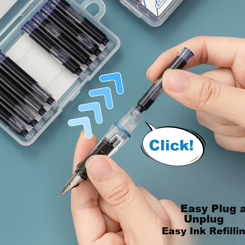 M&G Stationery Fountain Pen Ink Cartridges Refillable Ink Cartridges Disposable Fountain Pen Ink Refills Easy to Insert and Replace 10-Pack Pure Blue