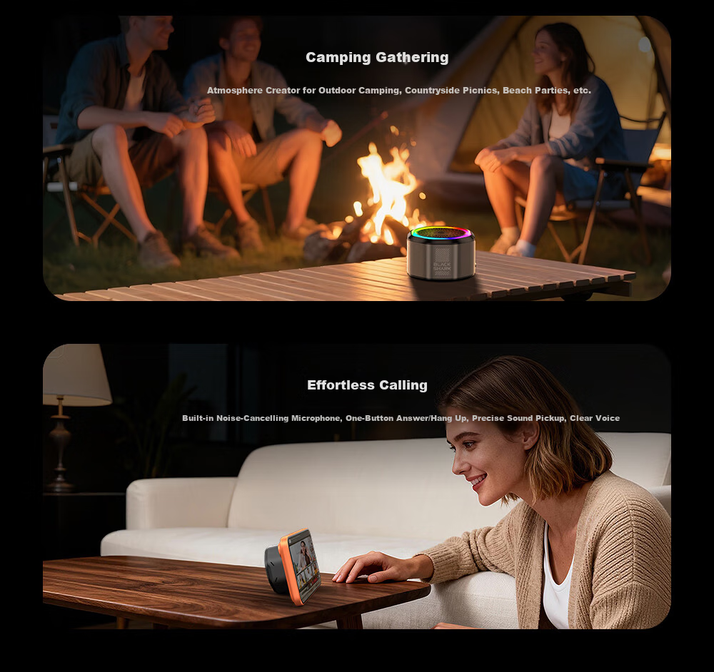 Black Shark Portable Bluetooth Speaker Magnetic Wireless Desktop Outdoor Sports Waterproof Mini Speaker with Phone Stand Compatible with iPhone 17 14