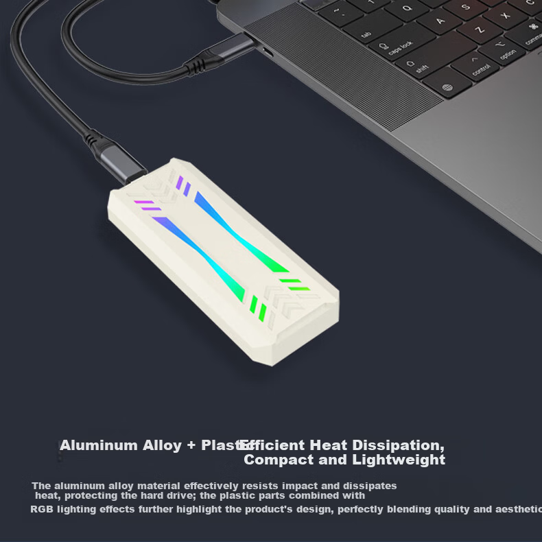LINSTORAGE M.2 NVMe SSD Enclosure Type-C 3.2 Portable Hard Drive Case Aluminum Alloy RGB Cooling External SSD Case for Laptop and Mobile Phone 2