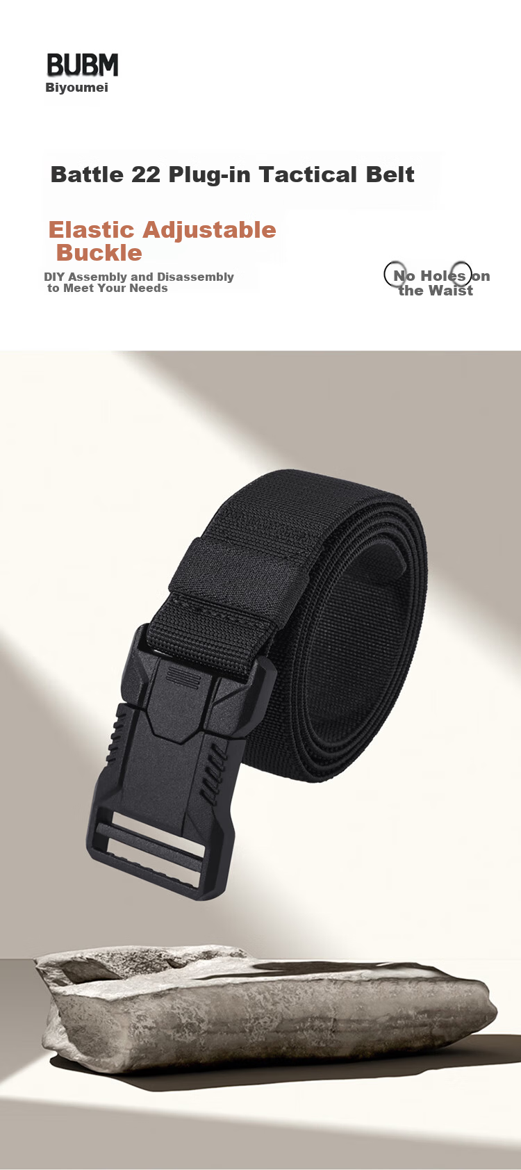 Biyoumei Men's Tactical Quick-Release Elastic Belt Student Business Casual Military Training Belt Birthday Gift Leather Belt 1