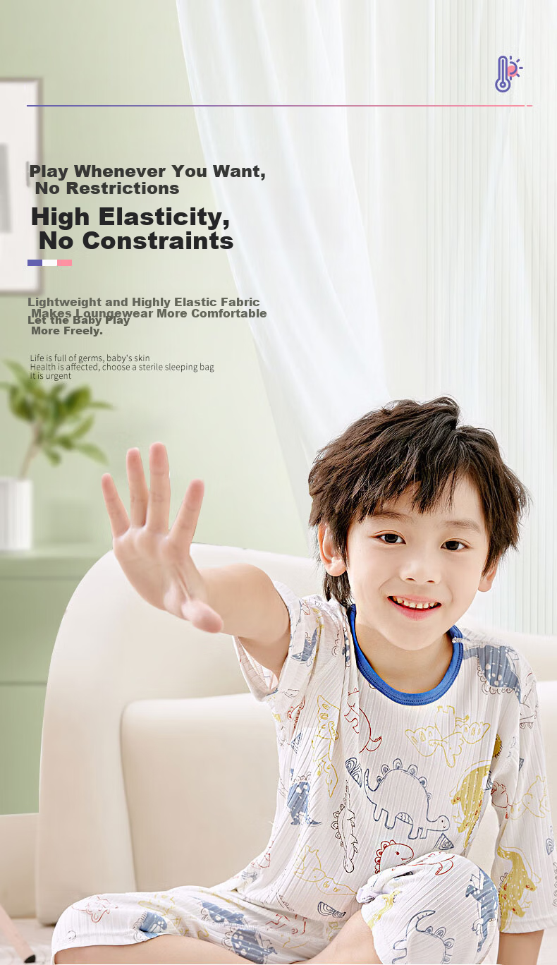 Langsha Children's Pajamas Boys Girls Summer Thin Baby Homewear Set Big Kids 3/4 Sleeve Air Conditioning Clothes 140 7