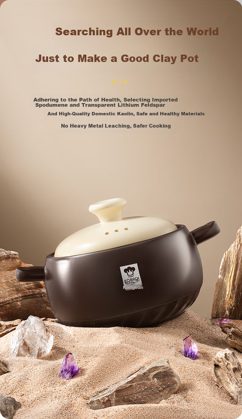 KOBACH 2.5L Ceramic Clay Pot for Home Cooking, Stewing Soup, Meat, Rice, Porridge, and Herbal Medicine Cooking 6