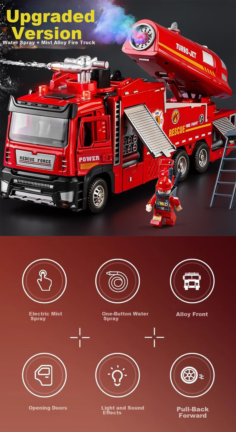 Aiful Alloy Fire Truck Toy for Boys Large Water Spray Firefighting Rescue Vehicle Children's Day Gift 1