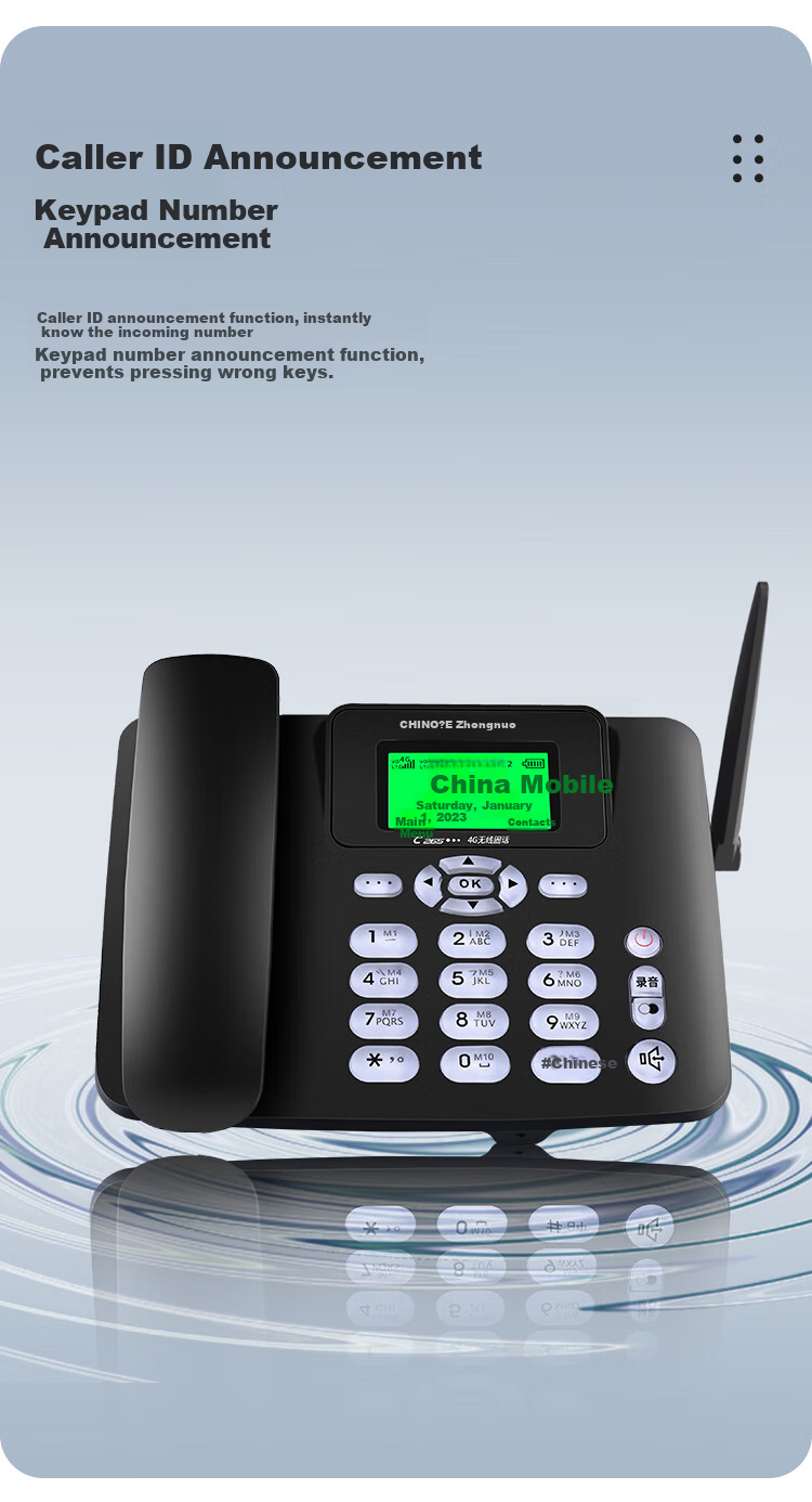 Zhongnuo Wireless Recording Landline 4G Network SIM Card Phone Desk Phone Full Network Support 4G 5G Home Office Unicom Mobile Telecom C265B Dual SIM Recording 32GB Version 5