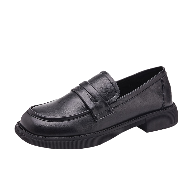 DAPHNE Women's Flats, New Versatile Leather Shoes, Slip-On Loafers, Black, Size 36