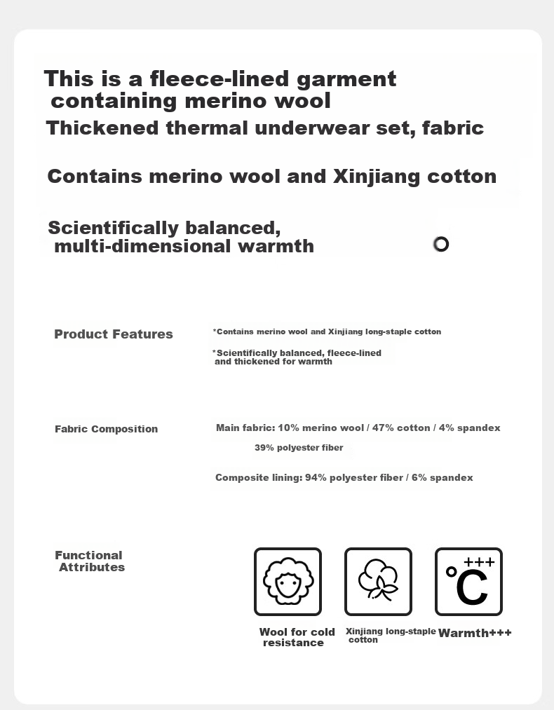 SEPTWOLVES [Wool Warmth] Thermal Underwear for Men, Fleece-Lined Thick Round Neck Winter Cold-Proof Warm Set 2