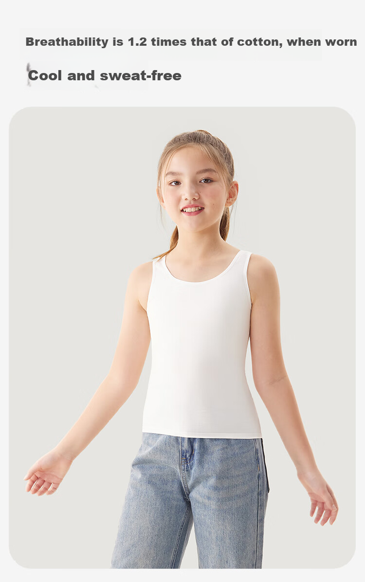 Jiusuiban Children's Vest Girls' Four-Season A-Class Antibacterial Wide Shoulder Base Shirt Student School Uniform Anti-Exposure Mid-Length Underwear 4