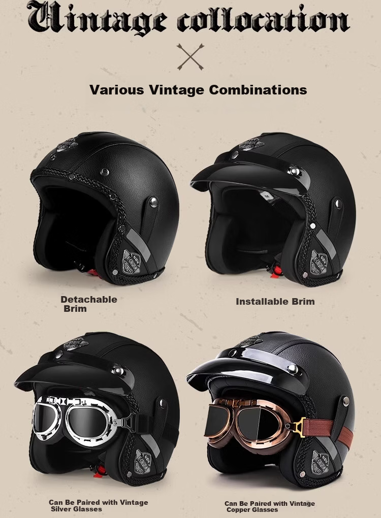 VGV 3C Certified Motorcycle Helmet, Summer Electric Bike Half Helmet, Retro Three-Quarter Helmet, Black And Gray, XL 9