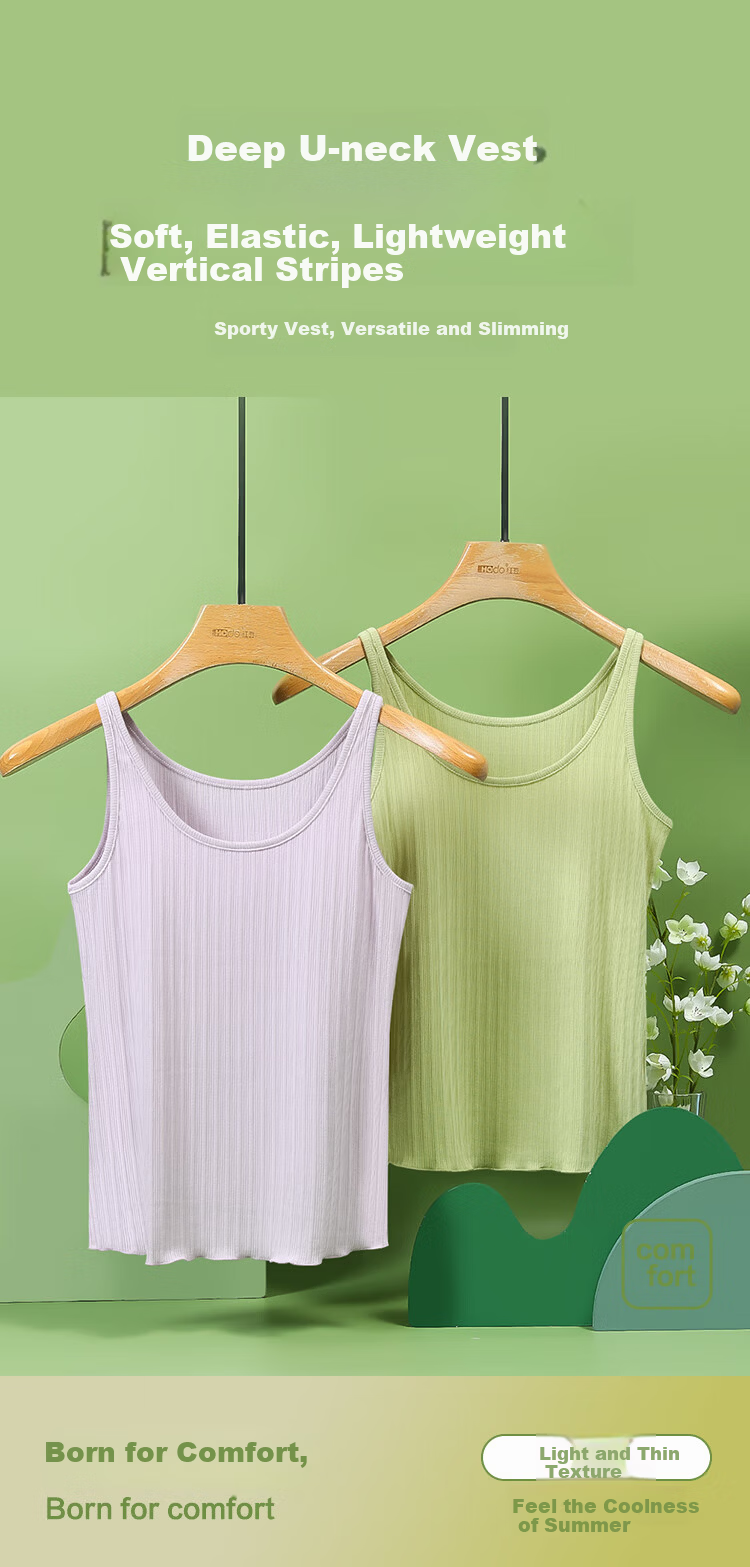 Hodo Women's 2-Pack Solid Color Slim Fit Large U-Neck Tank Tops, Suitable for Layering or Outerwear, Size 165/90 1