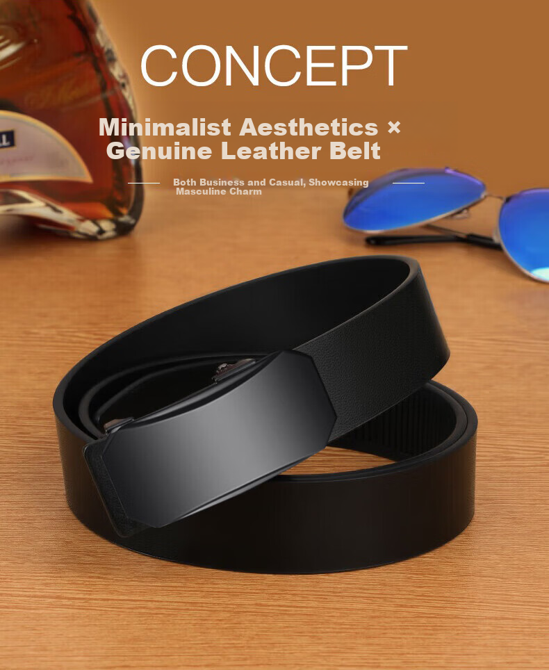 JEEP Men's Genuine Leather Inner-Wear Automatic Buckle Belt 2026 New Casual Waistband Birthday Gift for Husband 18
