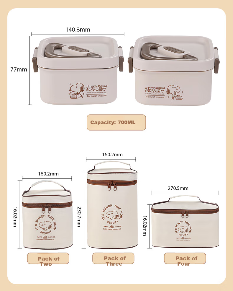 SNOOPY 316L Stainless Steel Lunch Box for Office Workers, Microwaveable, Elementary School Student Bento Box, Insulated 2-Layer Food Container 17