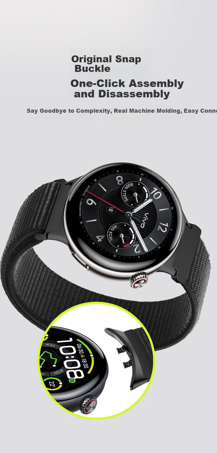 Freeson Loop Nylon Strap with Velcro for vivo WATCH 5 Smart Sports Watch Breathable Wristband (22mm) Black 3