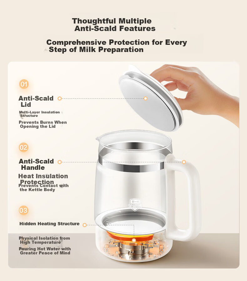 SUPOR Baby Bottle Sterilizer and Dryer All-Glass Feeding Station Thermostatic Kettle Infant Milk Preparation BW016B 12