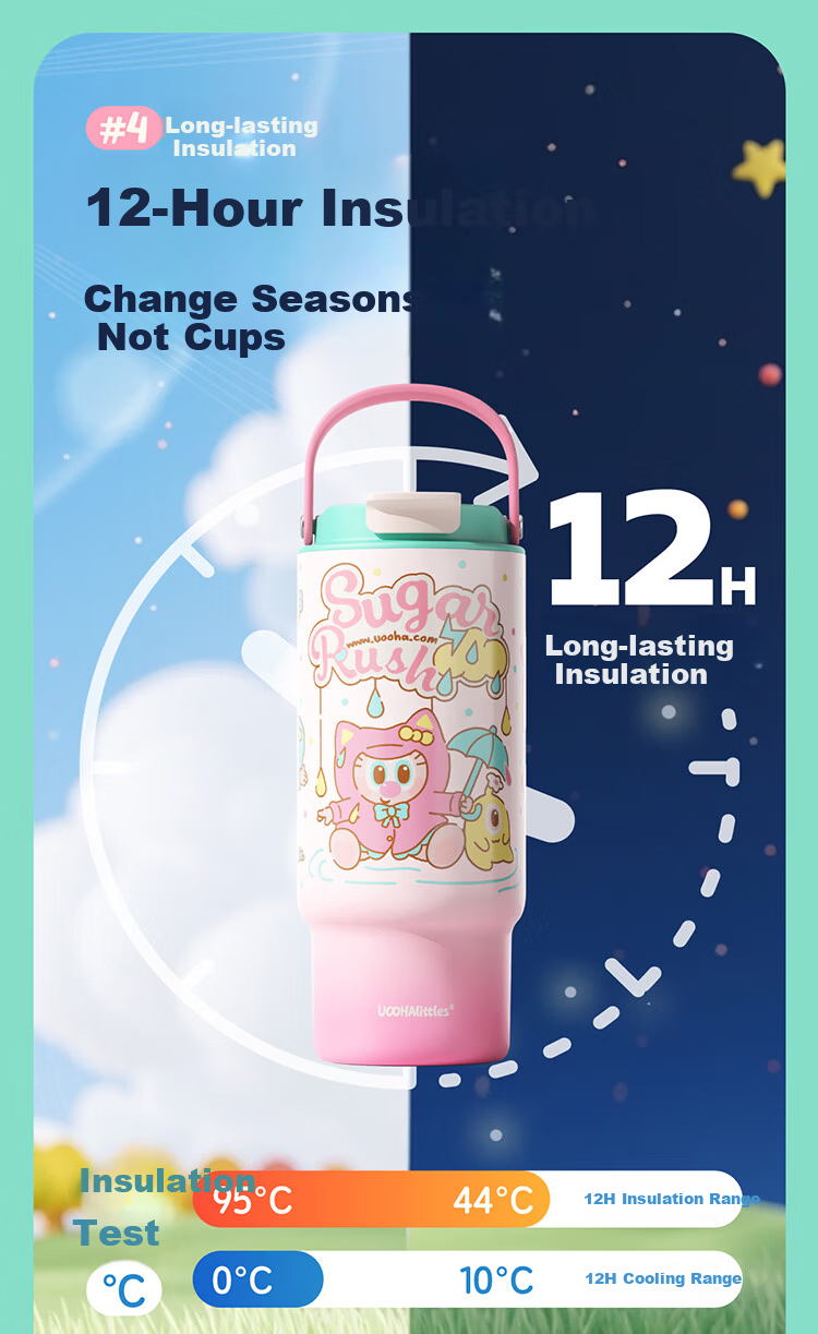 UOOHA Tonba Insulated Tumbler 316 Stainless Steel Cute High-Value Ladies Gift Large Capacity Straw Ice Tumbler Portable Carry Water Bottle 10