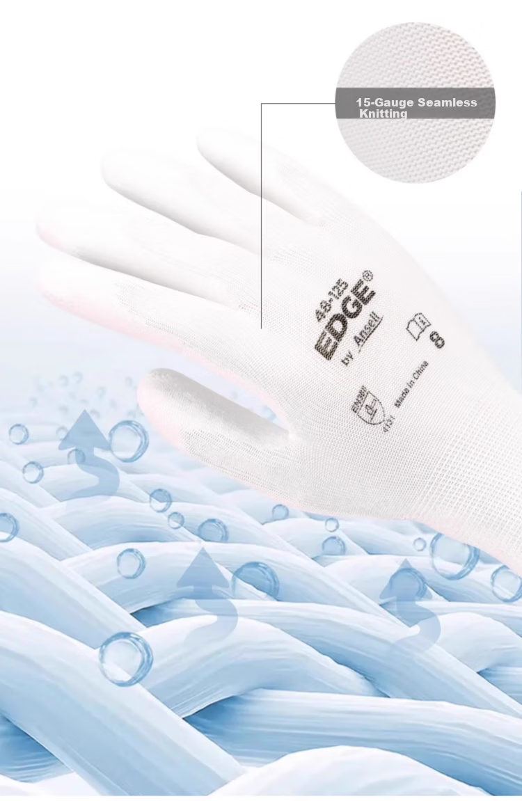 Ansell Protective Gloves Anti-Slip Wear-Resistant Mechanical Processing Handling PU Coated Tear-Resistant Work Gloves 48-125 (5 Pairs) Size 8/M 5