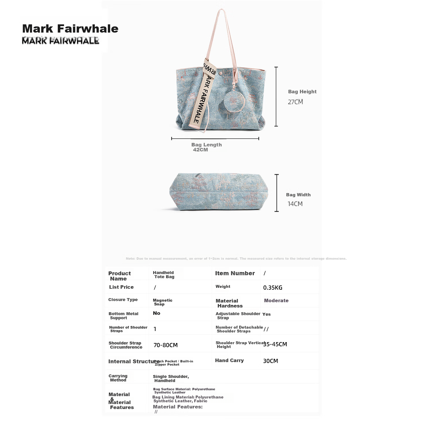 Mark Fairwhale Embroidered Casual Large Capacity Tote Bag Daily Commuter Versatile Shoulder Handbag Birthday Mother's Day Gift