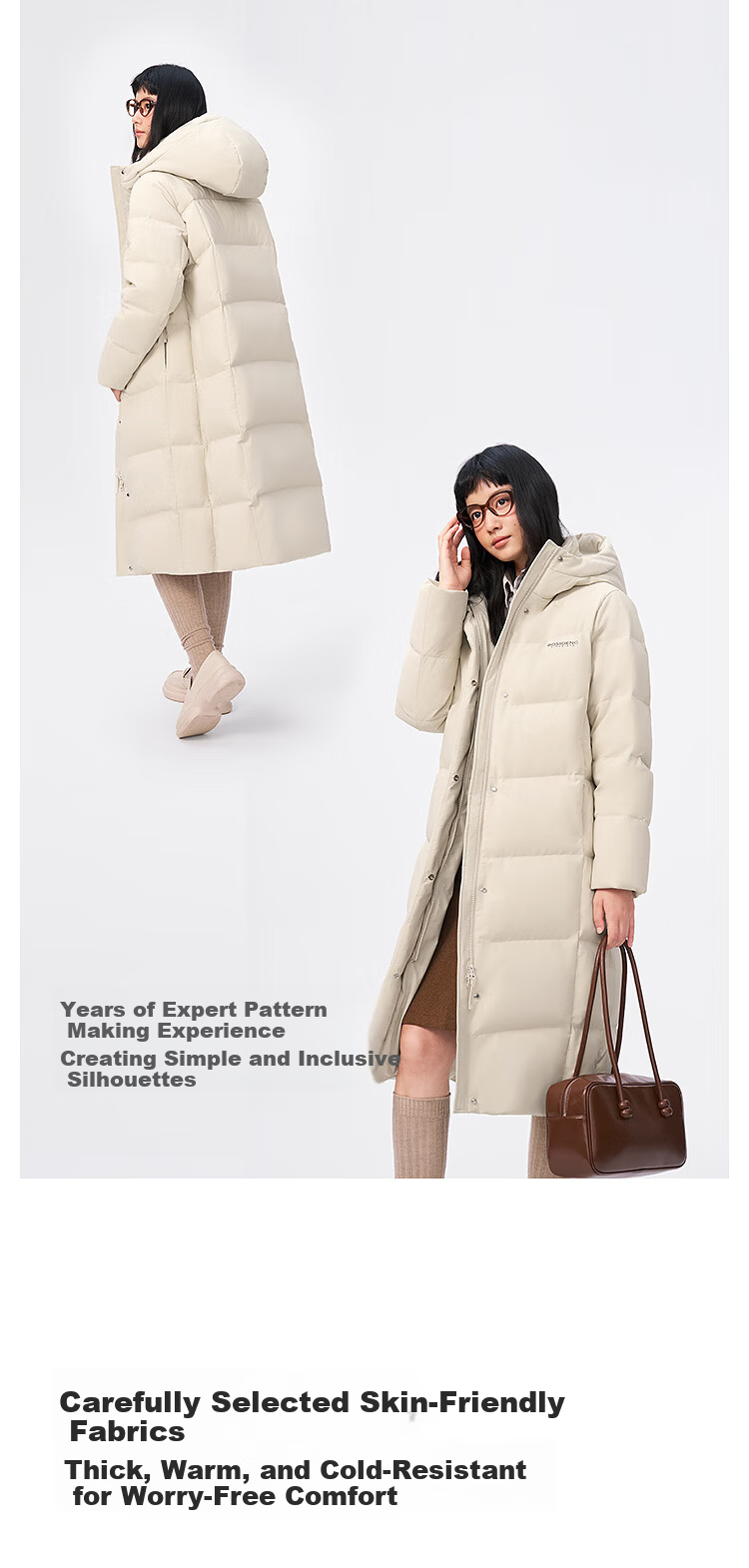 Bosideng Off-Season Winter 90% Down Women's Slim Fit Extra Long Casual Thickened Hooded Stand Collar Coat 1
