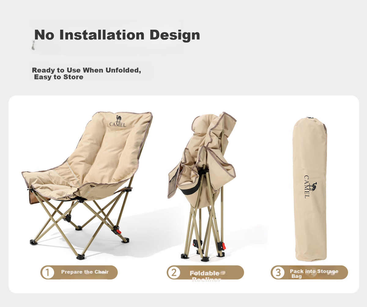 CAMEL Padded Folding Recliner Chair Home Balcony Leisure Nap Portable Lazy Camping Chair with Footrest Pad 14