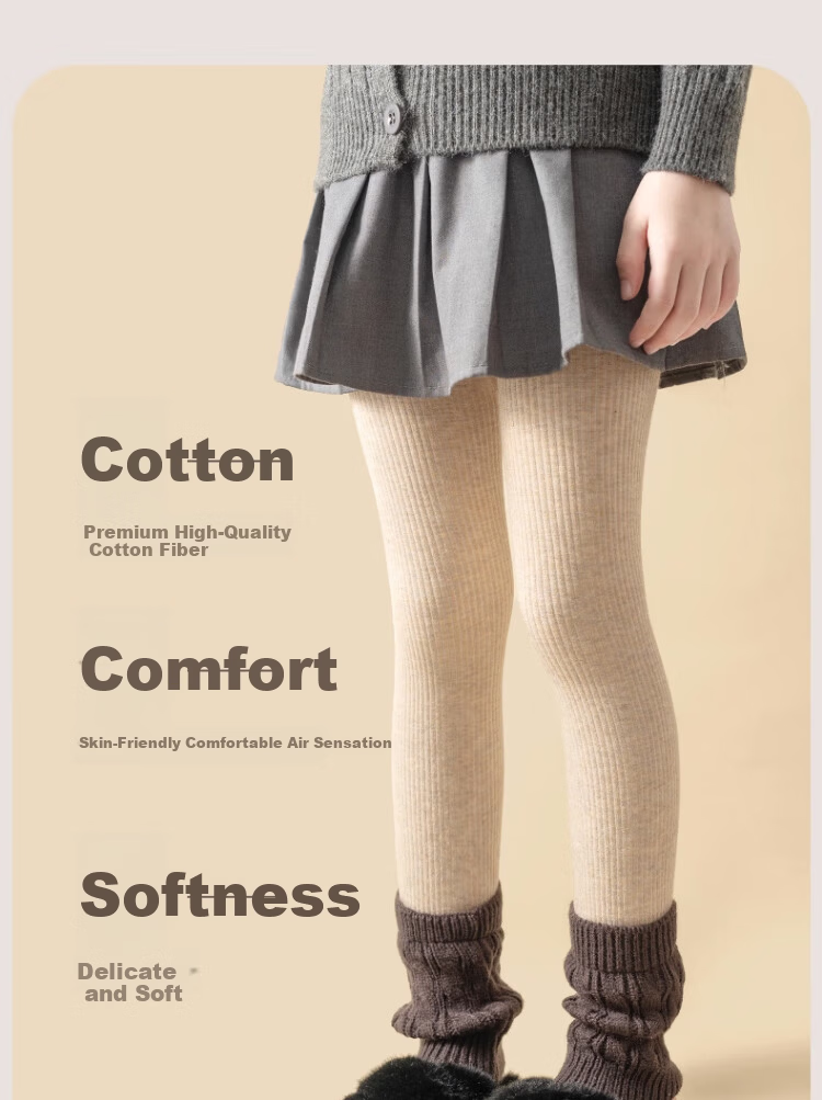 LangSha Girls' Fleece-Lined Thickened Autumn Winter Tights Layered Socks Children's Leggings Winter Baby Outdoor Long Pants 4