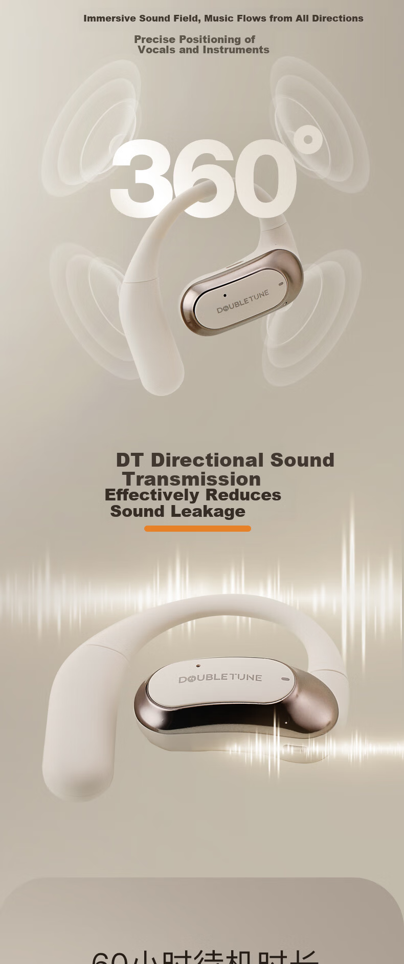 DOUBLE TUNE Cloud Listening Series F1 DT Clip-On Bluetooth Earphones Bone Conduction Open Wireless Headphones for Apple Huawei Xiaomi Obsidian Black 5
