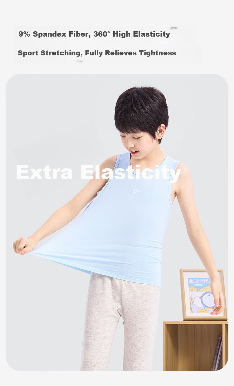 Jiusuibian Moisture-Wicking Sweat-Absorbing Children's Vest Unisex Kids Class A Yokesilk Base Shirt High Elasticity Sports Top for School Age Children 9
