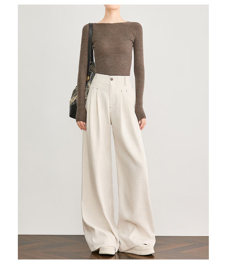 FAESSLIN Urban Old Money Style White Linen Summer Slim Wide-Leg Casual Pants for Women 45