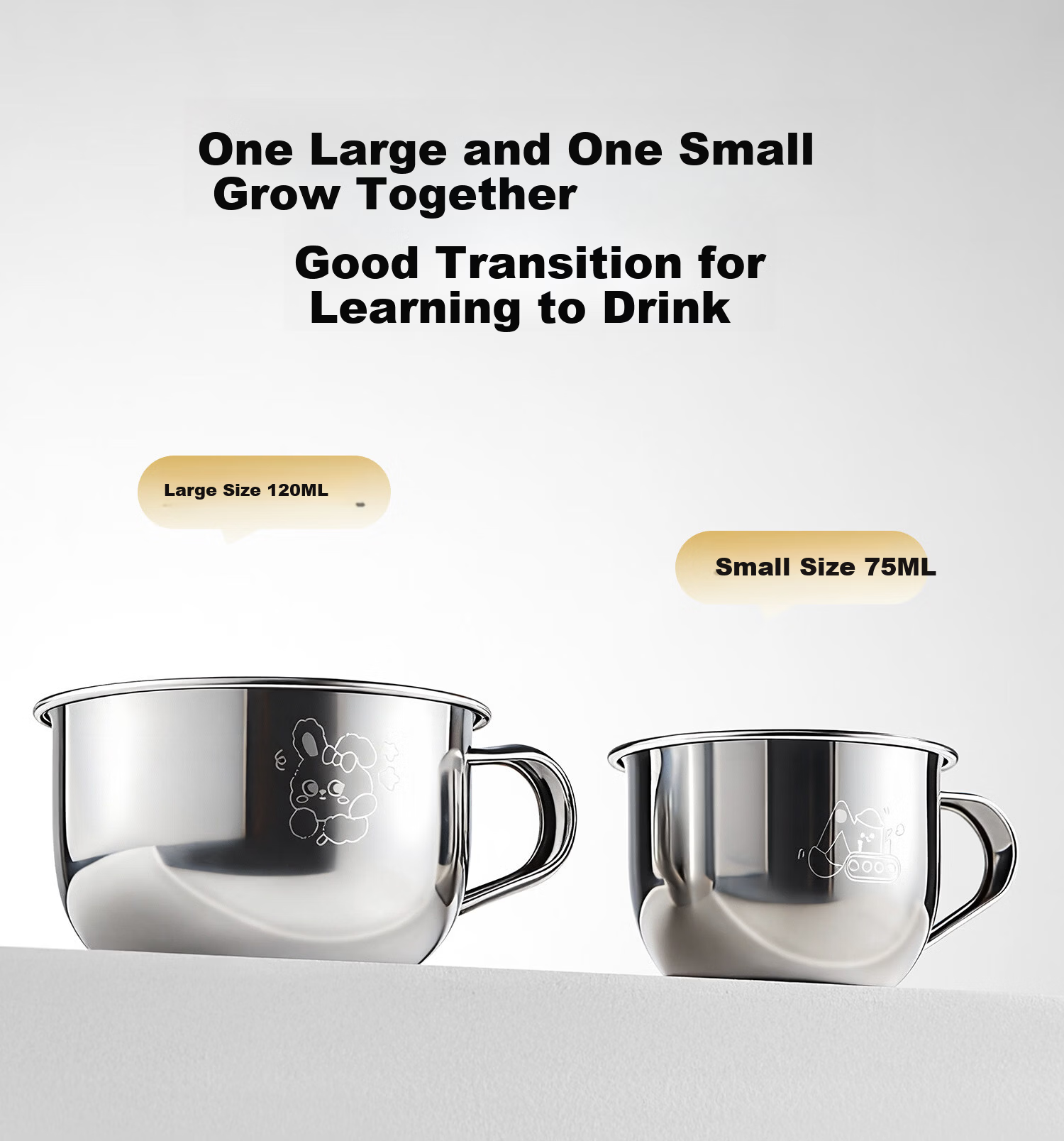 AIBEDILA Children's Water Cup 316L Stainless Steel Open Mouth Baby Household Training Cup Infant Drinking Cup Cute Rabbit 6