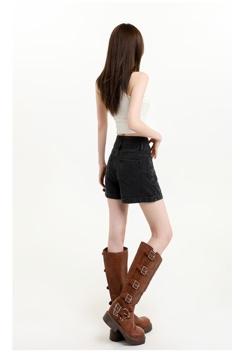 Jeanswest Women's Summer 2026 High-Waist Loose Slimming Wide-Leg A-Line Black Gray Denim Shorts S 18