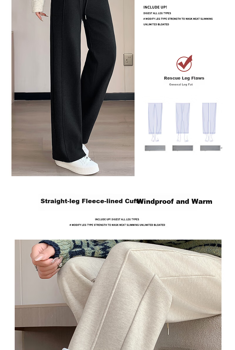 Free Style Wide-Leg Pants for Women Autumn Winter Fleece Lined New High Waist Slimming Loose Draped Banana Straight Narrow Wool Casual Trousers 9