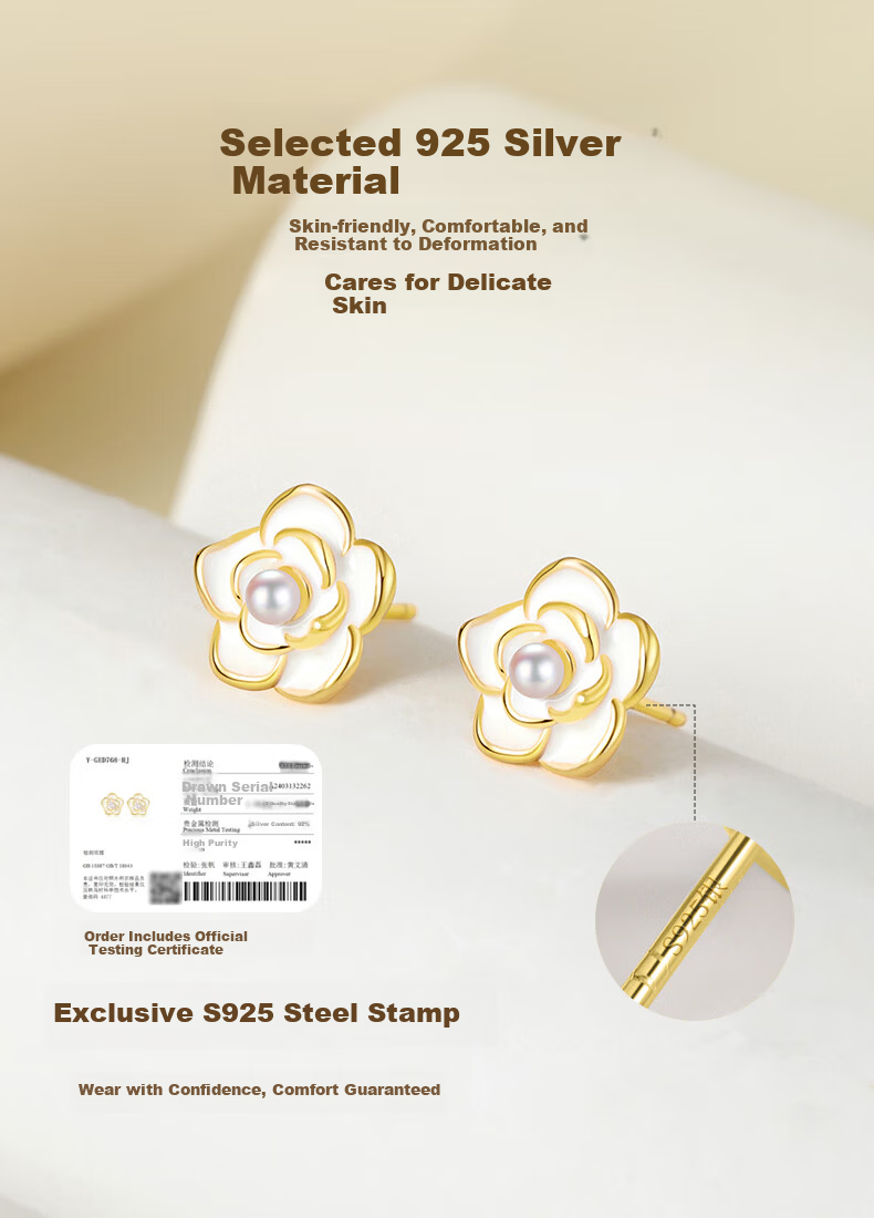 Zhenshang Silver China Gold Camellia Pearl Silver Ear Studs and Hoops 2026 New 520 Gift for Girlfriend Birthday S925 6