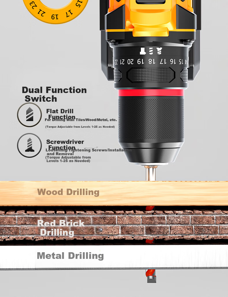 Aired Brushless Cordless Electric Drill Household Lithium Battery Electric Screwdriver Rechargeable Power Drill Handheld Drill Electric Tool 10