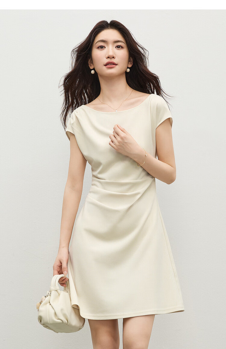 Shangdu Bila Elegant Temperament Short Sleeve Dress Women Spring Summer Off-Shoulder Pleated Slimming A-Line Mid-Length Dress 10