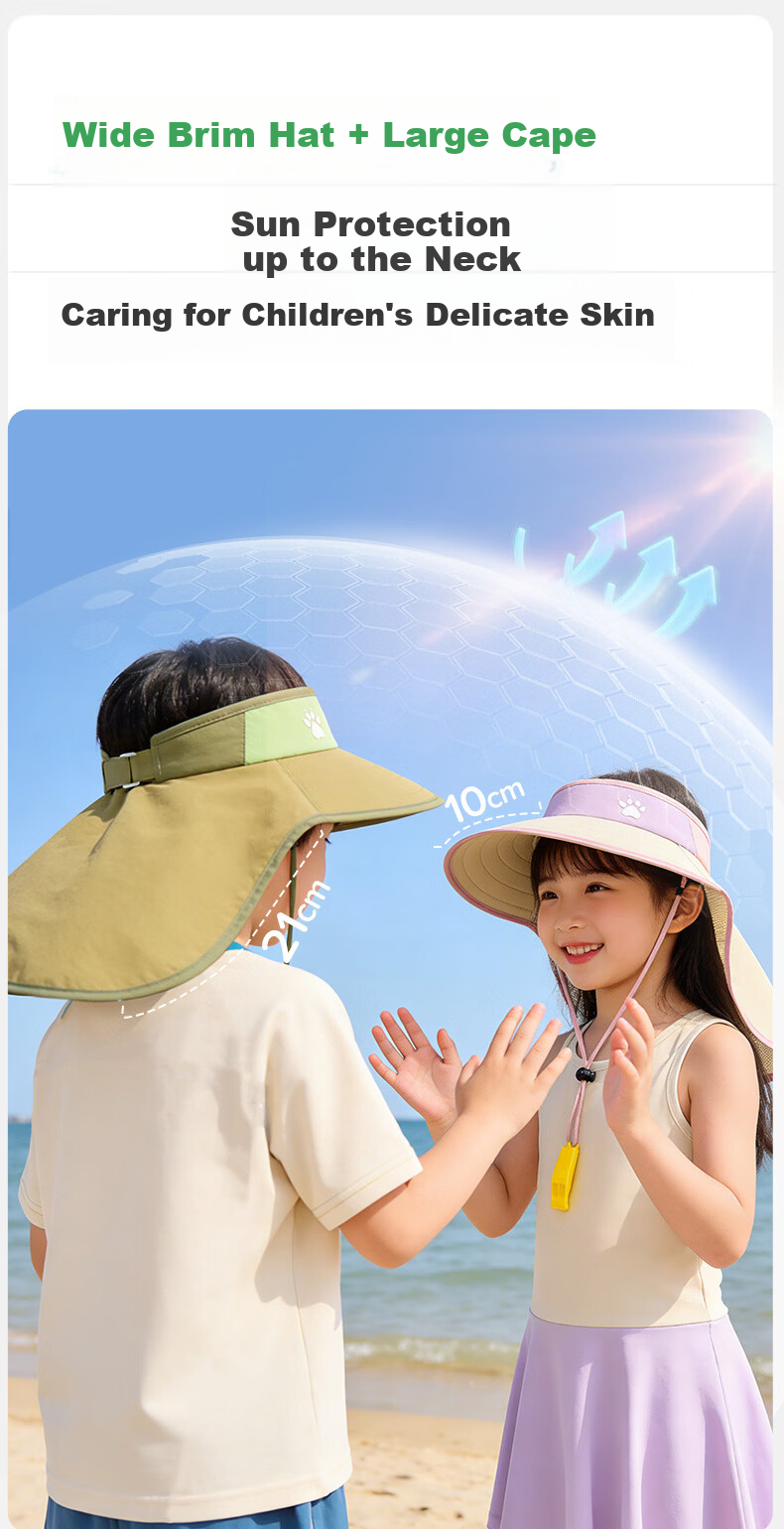 KELME Kids Sun Protection Hat Wide Brim Unisex Children 3-15 Years Open Top Cape Beach Sun Hat 2