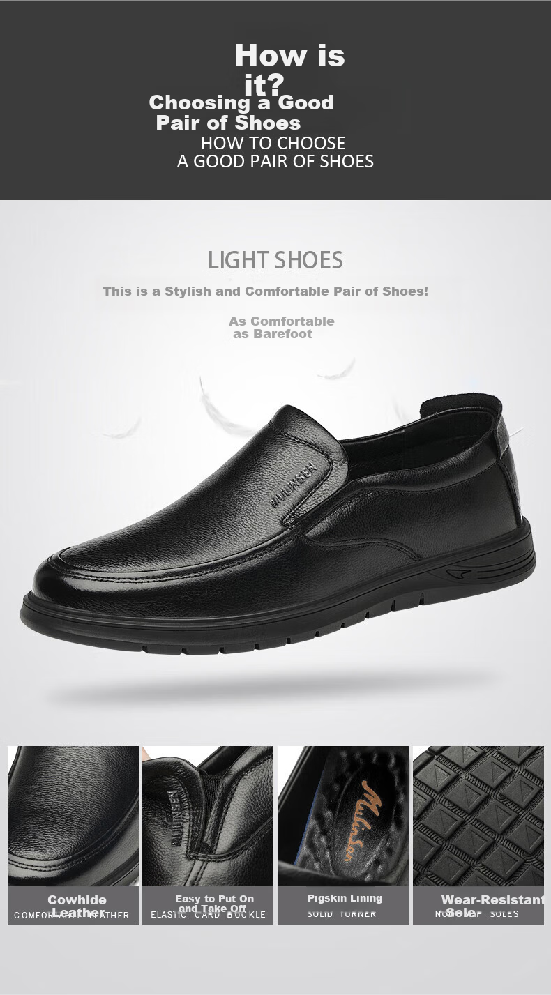 MULINSEN Men's Shoes, Hollow Business Casual Shoes, Breathable Soft Sole Slip-On Leather Shoes FP223233-1 6