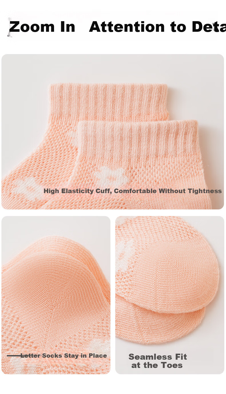 Five Cotton 3-Pair Pack Baby Short Ankle Socks Mesh Breathable Candy Color Kids Socks Soft Cuffs Non-Binding Seamless A-Class 5