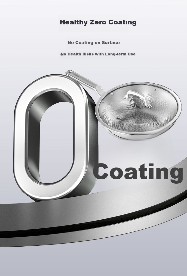 Robam Titanium Frying Pan Pure Titanium Non-Stick Coating-Free Wok Hammered Texture Low Oil Smoke Pan Compatible with Gas and Induction Cookers 32cm 12