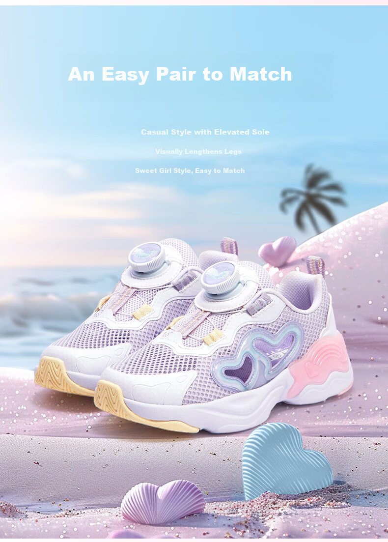XTEP Kids Toddler Summer Girls Button Hollow Breathable Sports Shoes Light Purple/New White Size 30 11