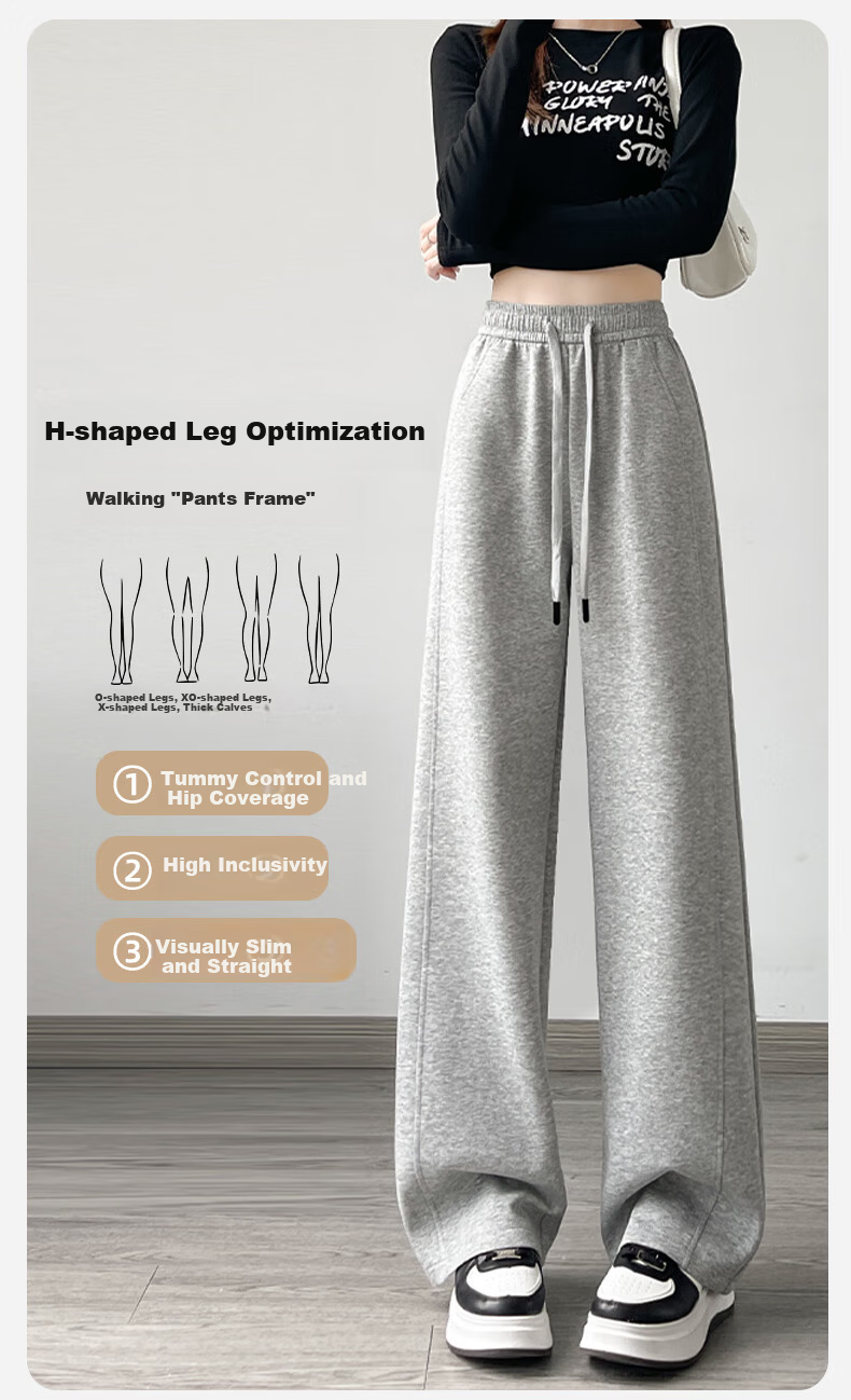 Xueqiman Women's Diagonal Patchwork Wide-Leg Pants Spring Autumn Straight-Leg Sports Trousers High-Waist Casual Slimming Draped Pants for Petite Women 4