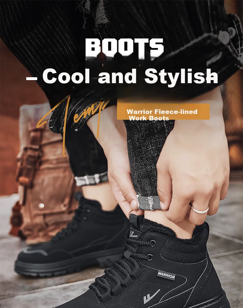 Warrior Official Men's Shoes 2025 Winter New Martin Boots Men's Fleece Cotton Shoes Warm Shoes Military Green Size 44 1