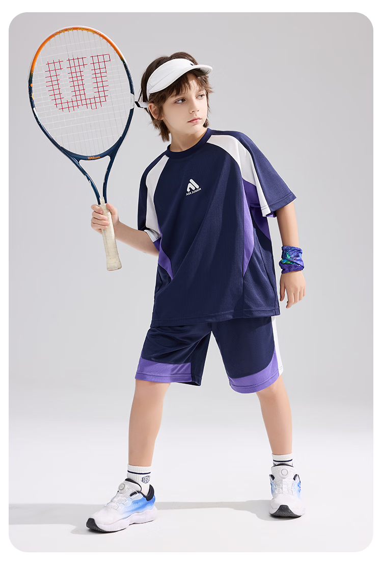 ASK JUNIOR Kids Quick-Dry Sports Summer Set Short Sleeve T-Shirt and Boys Girls Five-Point Shorts Two-Piece Set 11