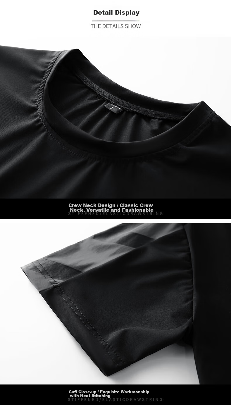 JEEP SPIRIT Men's Summer Ice Silk Quick-Dry Short Sleeve T-Shirt and Long Pants Set Black XL 14