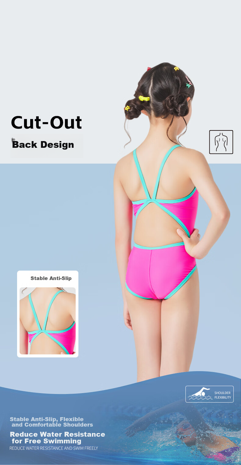 Hosa Lycra Kids Girls One-Piece Triangle Youth Professional Training Swimsuit Quick-Dry Racing Swimwear 3