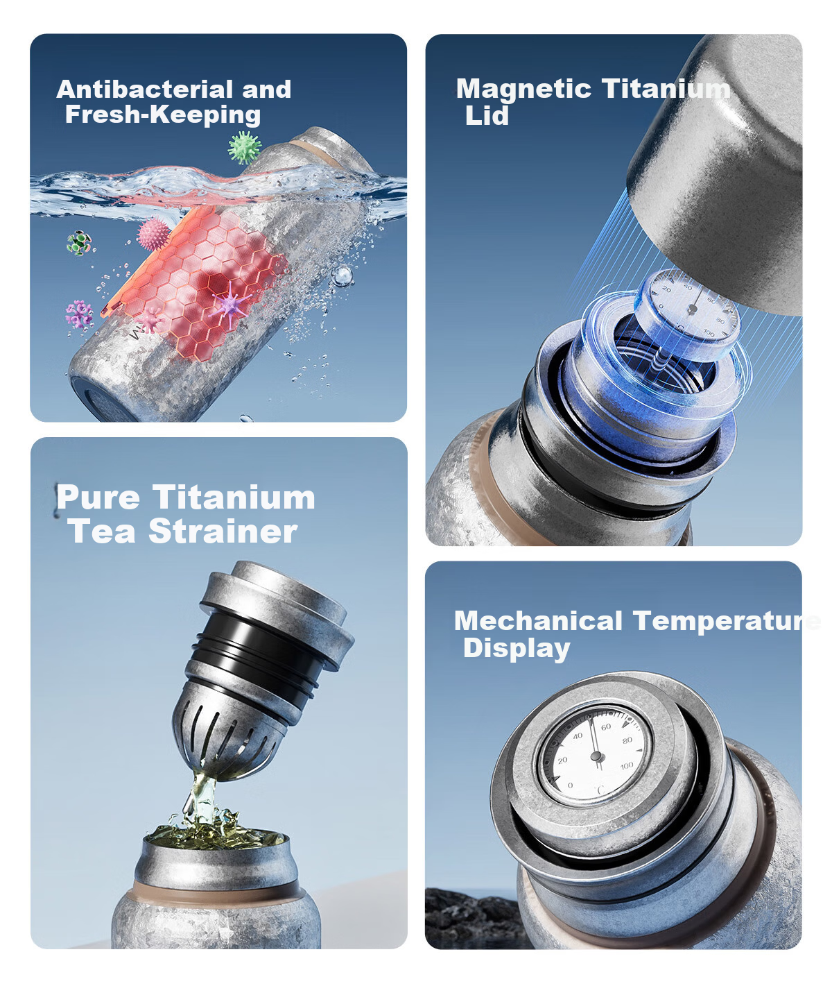 Germ Pure Titanium Insulated Temperature Display Water Bottle 500ML Space Silver 3