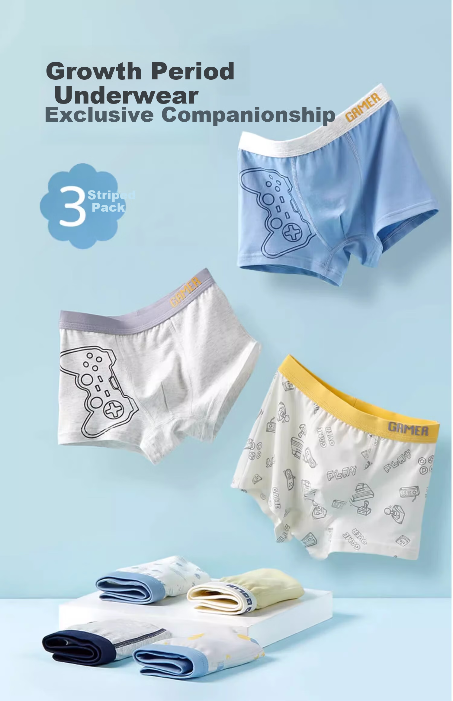 YING BO LUN Boys' Boxer Briefs, Four-Corner Shorts, Underwear, 3 Pieces, 15021 Mixed Colors, Size 180 2