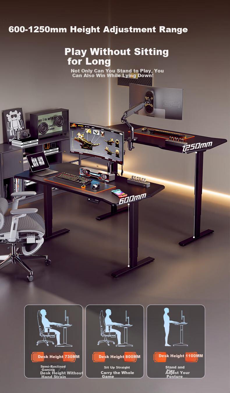 Loctek Black Warrior PRO Dual Motor Solid Wood Electric Adjustable Gaming Desk 1.4m Rubberwood 9