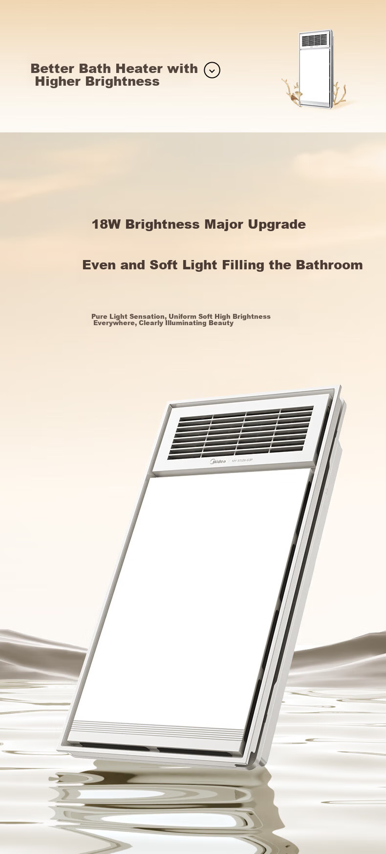 Midea Iron Man Series Warm Air Bathroom Heater with Lighting, Exhaust, Heating, and Ventilation G3P 10