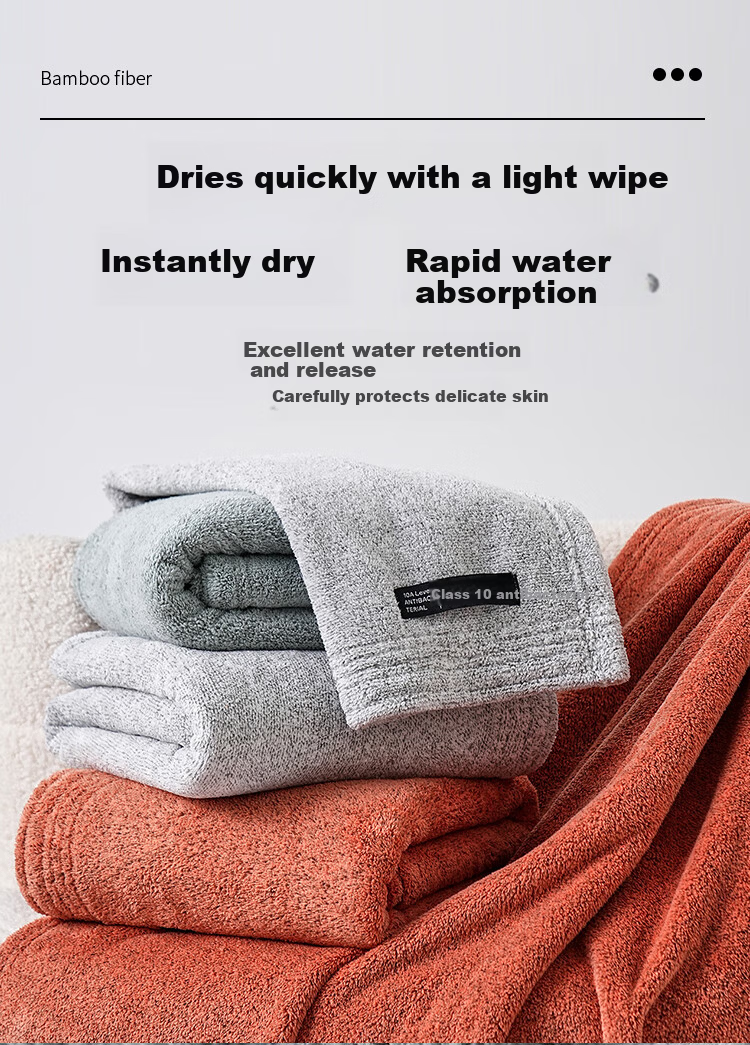 Bamboo 100 10A Antibacterial Cloud Soft Thickened Large Bath Towel Absorbent Non-Shedding Bath Towel 70*140cm Light Gray 6